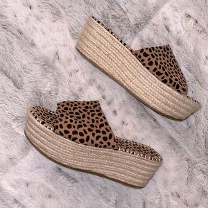 Bamboo Leopard Cheetah Print Platform Espadrille Mules Sandals- size 8